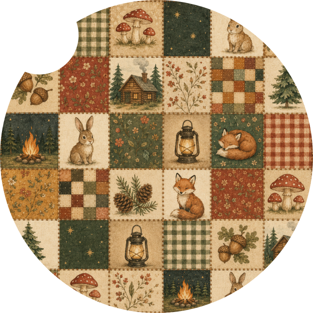 Vintage Fox Patchwork Car Coaster Set