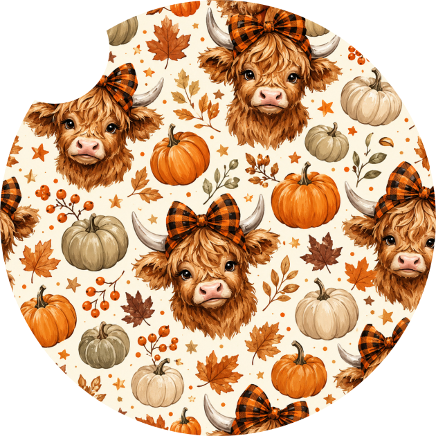 Highland Cow Pumpkins Car Coaster
