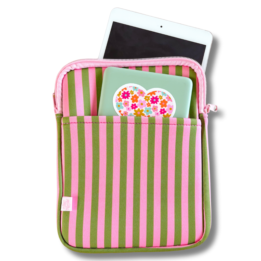 E-reader / Book Sleeve  - Pink & Green Stripes
