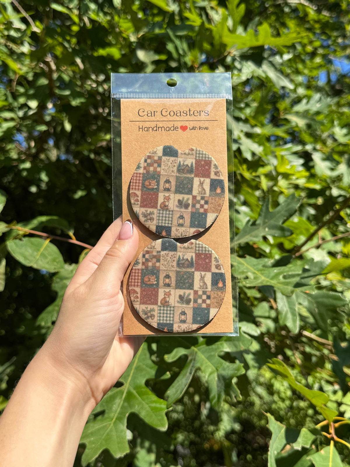 Vintage Fox Patchwork Car Coaster Set