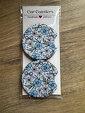 Blue Floral Car Coasters – Set of 2