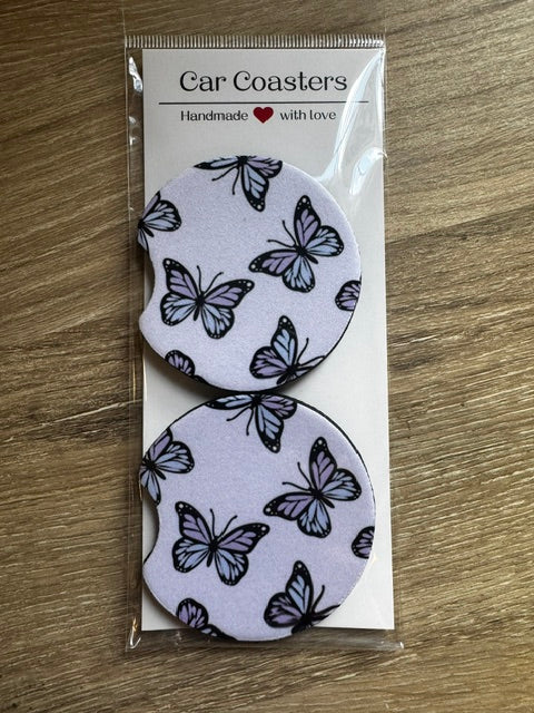 Purple Butterfly Car Coasters – Set of 2