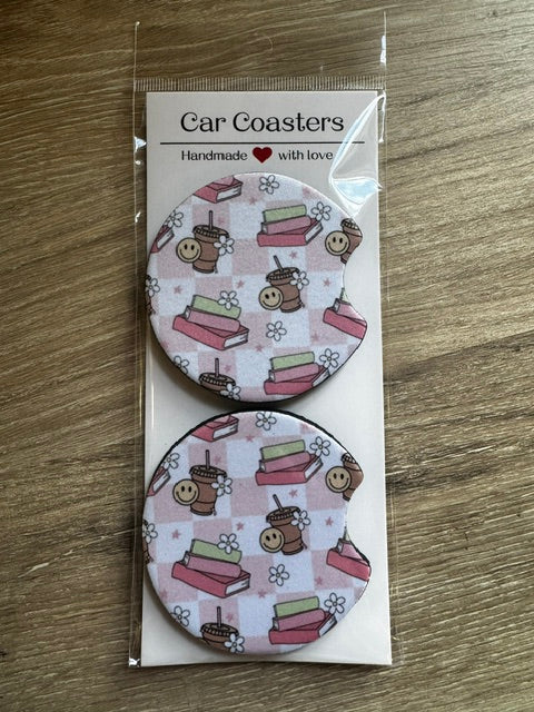 Books & Coffee Car Coasters – Set of 2