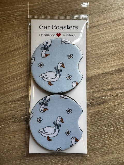 Silly Goose Blue Coquette Car Coasters – Set of 2