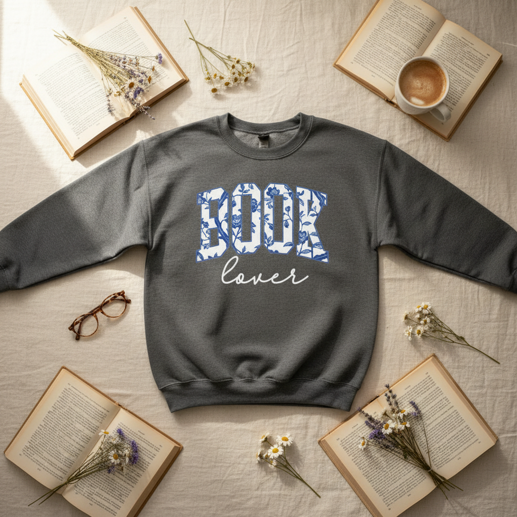 BOOK lover sweatshirt flat lay