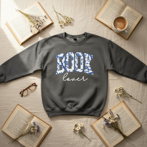 BOOK lover sweatshirt flat lay