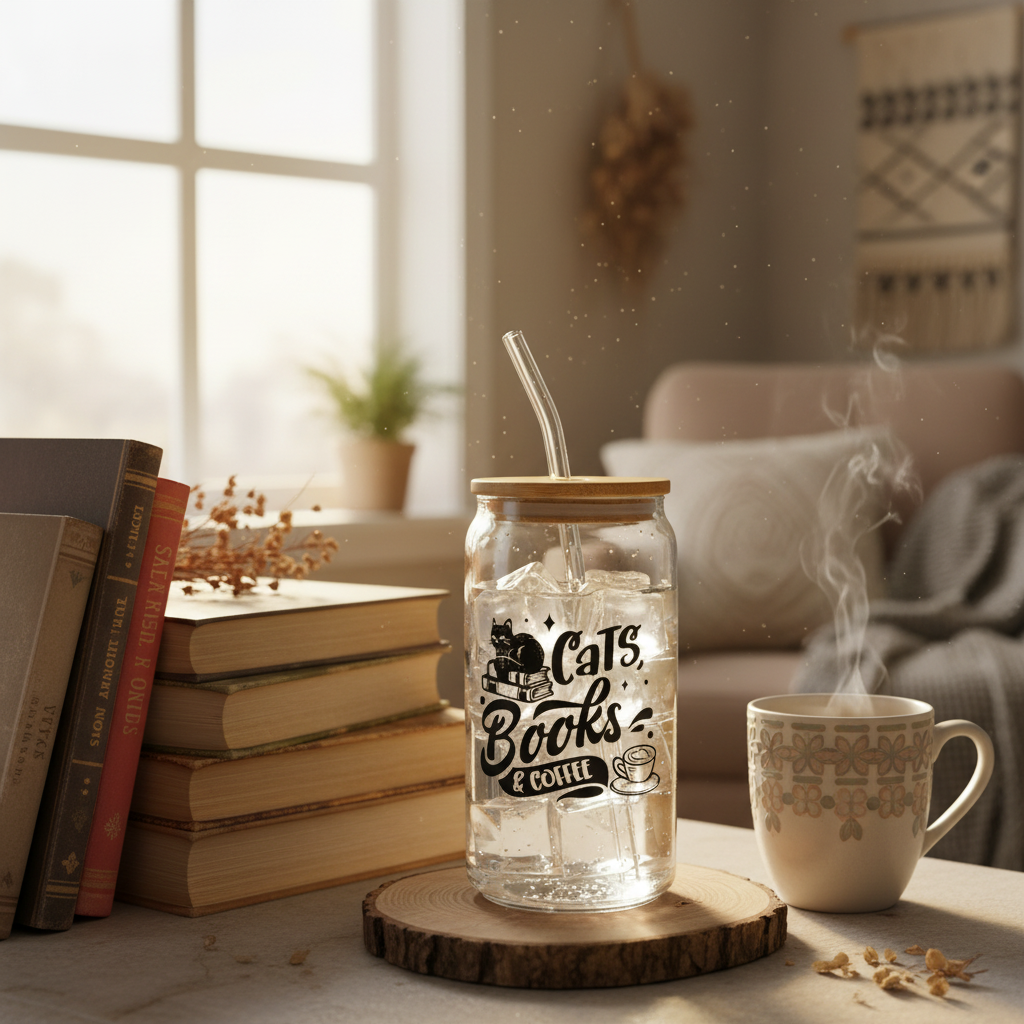 Cats Books Coffee tumbler with books and coffee