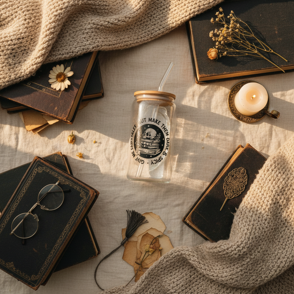 Dark & Spicy tumbler flat lay