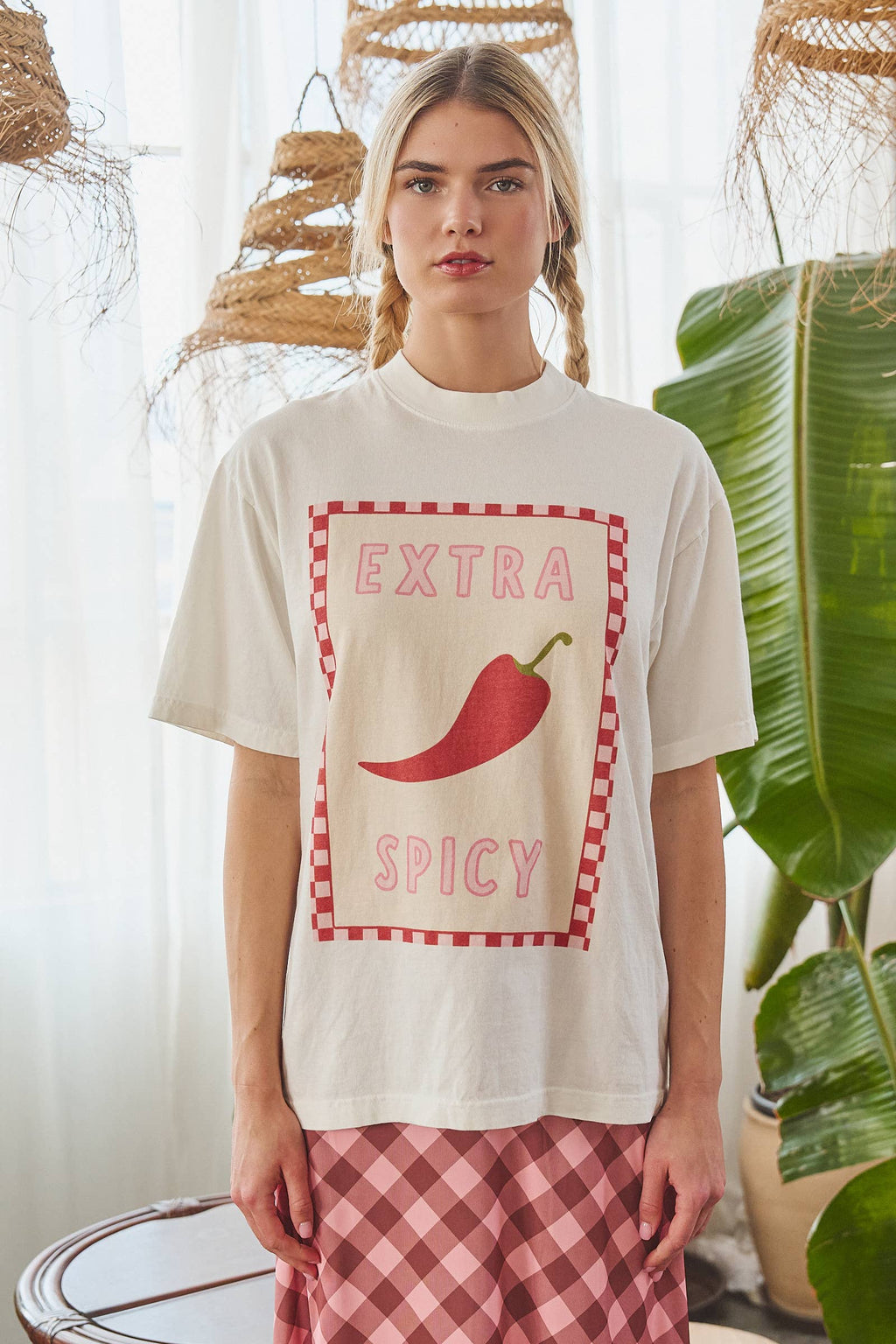 EXTRA SPICY CHILI PEPPER CHECKERBOARD GRAPHIC TEE