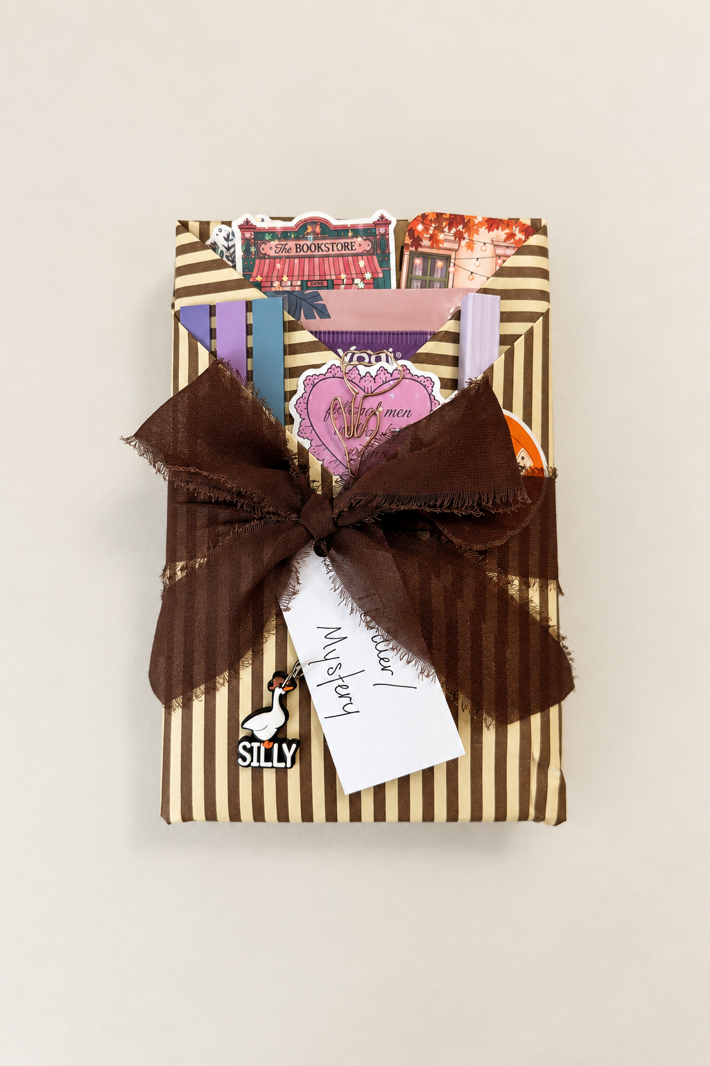 Fresh lighting edit of striped wrapped book bundle
