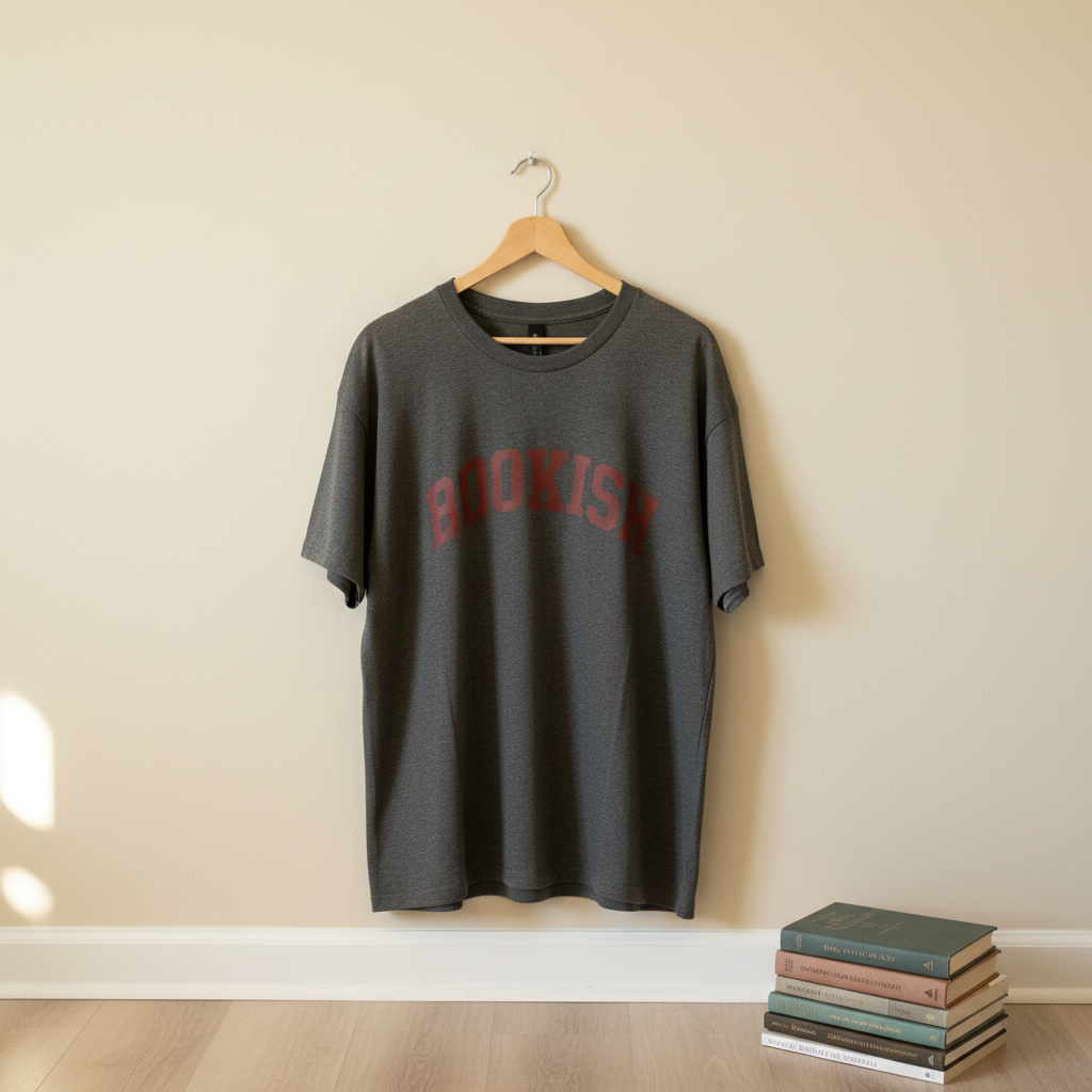 Bookish t-shirt on wooden hanger
