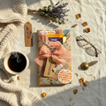 Mystery book flat lay